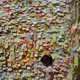 A girl stands at a former protest site in central Hong Kong.